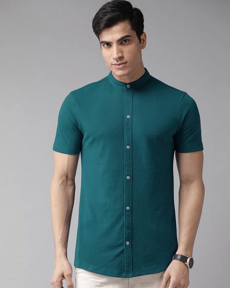 Knitted Shirt with Mandarin Collar