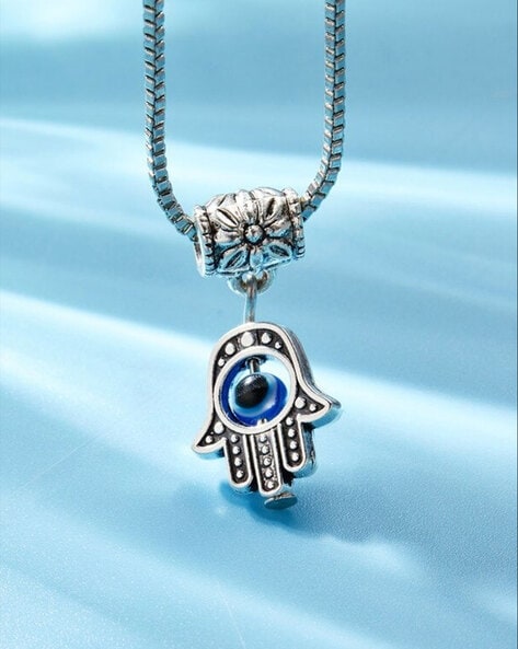 Hamsa Evil Eye Necklace Sterling Silver - Eleganzia Jewelry