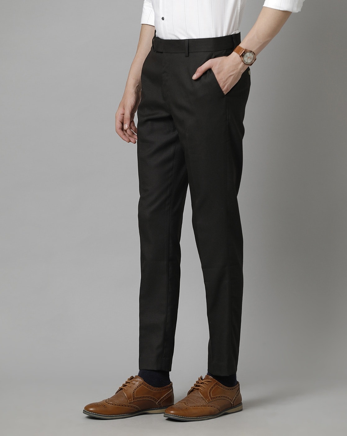 plusS Men Brown Mid-Rise Cotton Formal Trousers – pluss.in