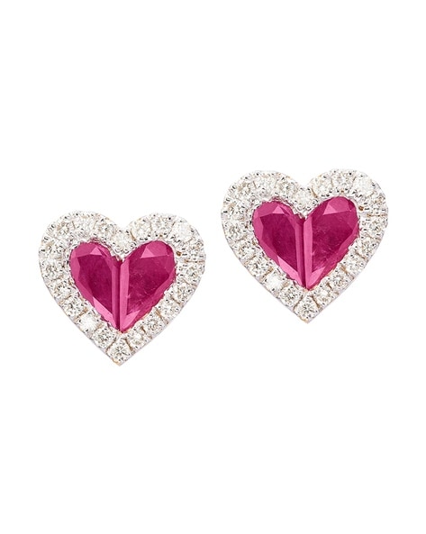 Buy heart ruby earrings for women in pure silver online
