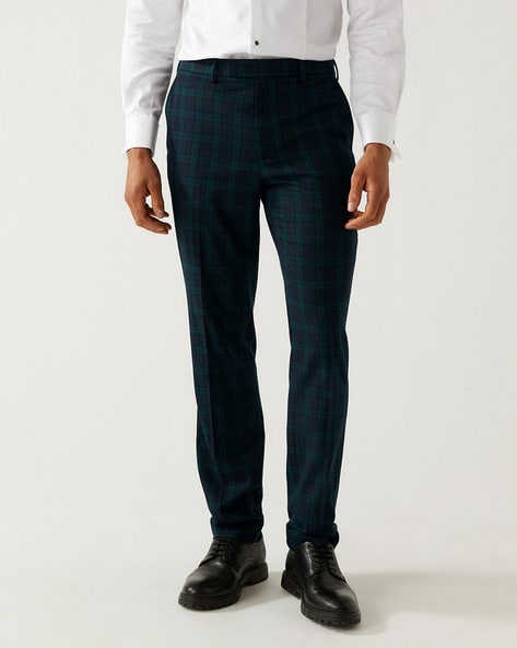 Shelby & Sons earlswood slim fit check pants in blue | ASOS