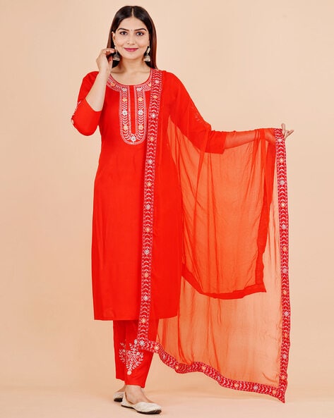 Embroidered Straight Kurta Set Price in India