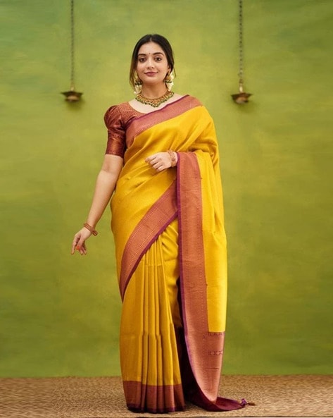 Woven Pure Soft Art Silk in Yellow Saree