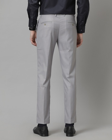 Checked Slim Fit Flat-Front Formal Trousers