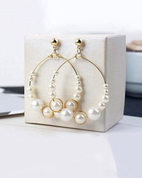 Buy Karatcart Women White Pearl Hoop Earrings Online
