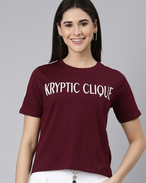 Burgundy t shirt womens best sale