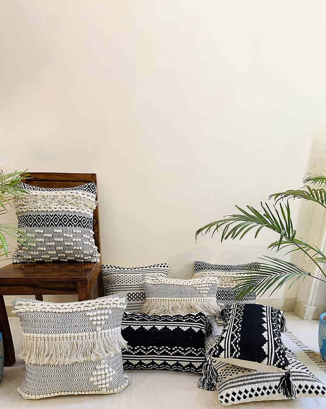 Black and hotsell white boho cushions