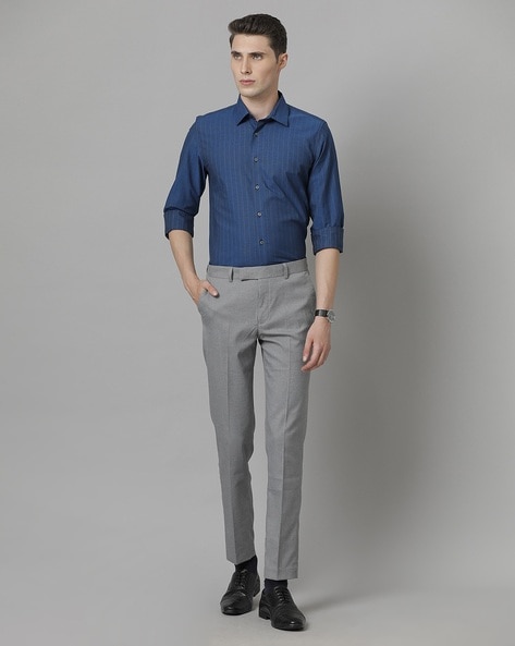 Buy Park Avenue Grey Solid Formal Trouser online