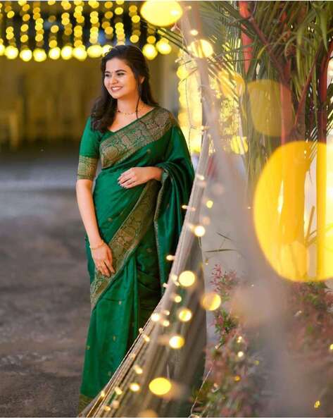 Soft Designer Banarasi Plain silk saree in Green dvz0003145 - Dvanza.com