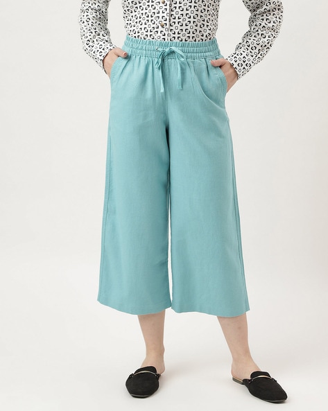 Cropped linen-blend trousers - Fuchsia - Ladies | H&M IN