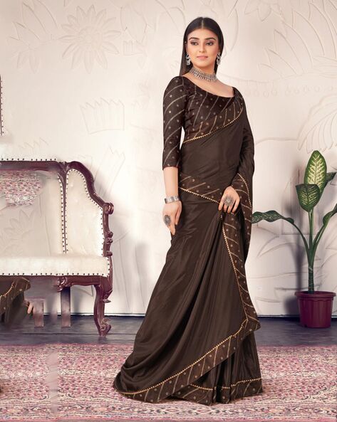 Buy Brown Silk Designer Party Wear Saree With Stone and Sequins work At  KHUSHKAR – Khushkar