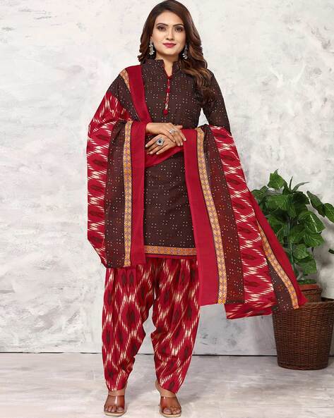 Printed 3-Piece Unstitched Dress Material Set Price in India