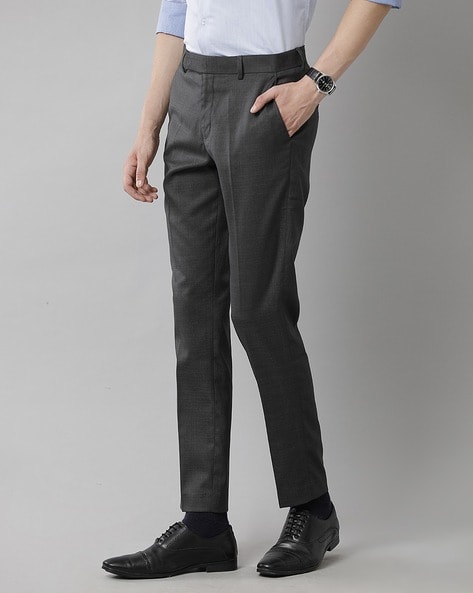 Checked Slim Fit Flat-Front Formal Trousers