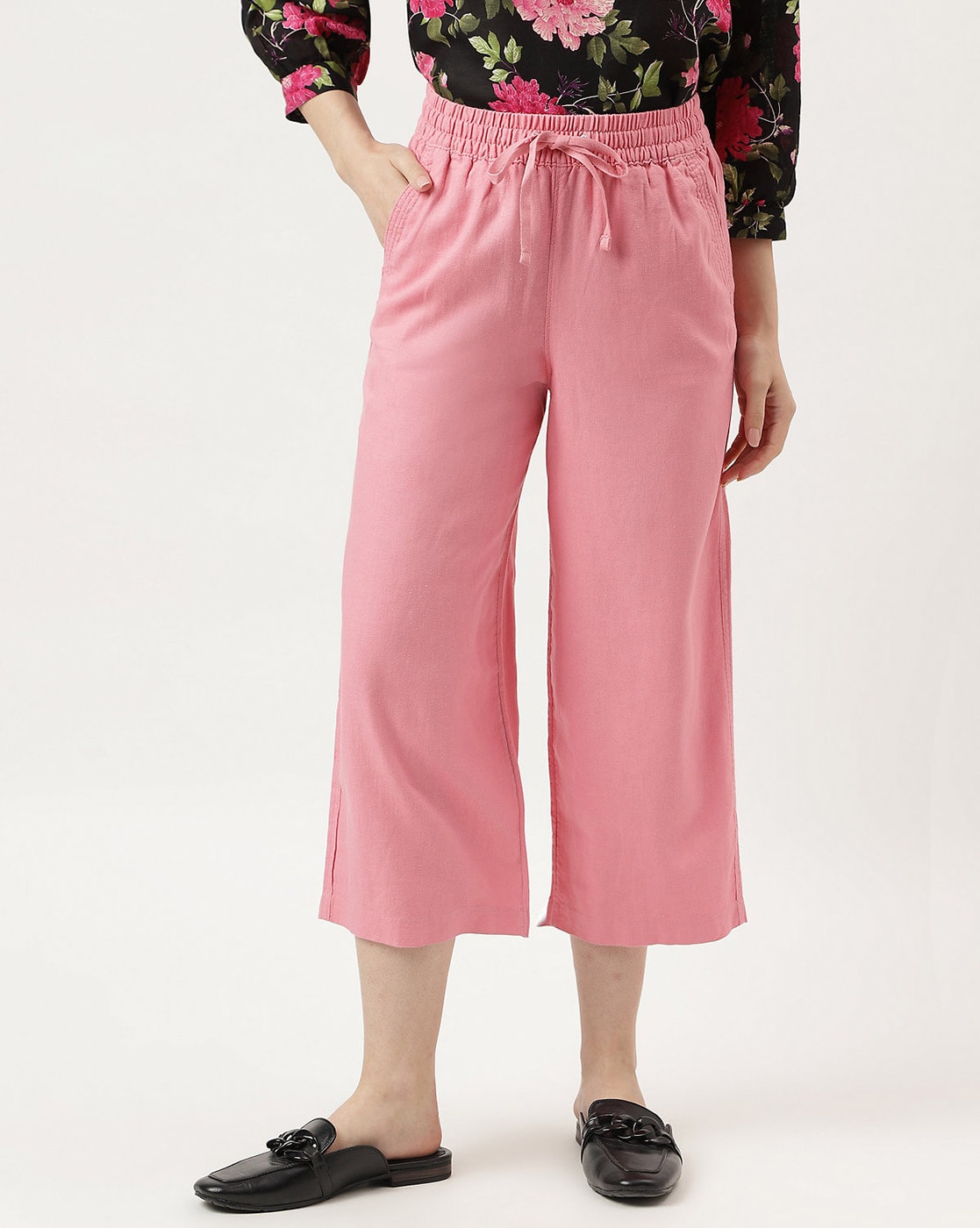 Linen Blend Wide Leg Cropped Trousers  MS MY