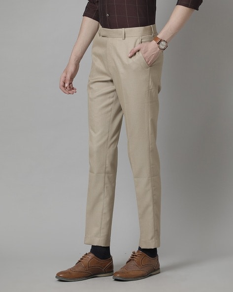 Men Khaki Smart Fit Mid Rise Formal Trouser