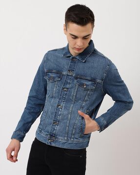 Denim jacket shop with cotton collar