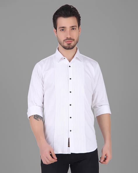 Men Slim Fit Shirt with Spread Collar