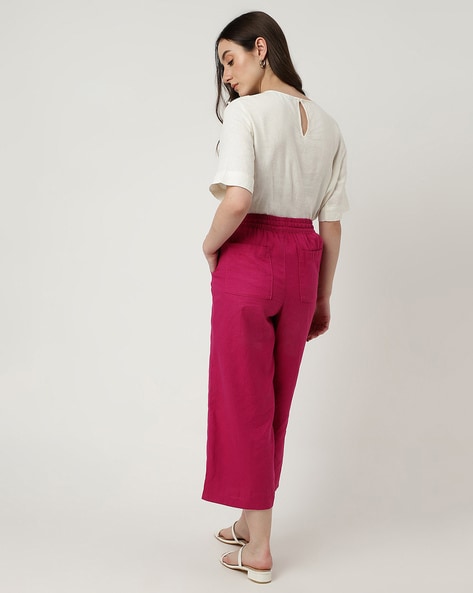 Women Summer Elastic Waist Loose Linen Pants Ladies Calf Length Pants  Female Red Casual Vintage Linen Trousers 2019 - AliExpress