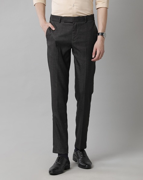 Formal Trouser: Check Men Black Cotton Rayon Formal Trouser at Cliths