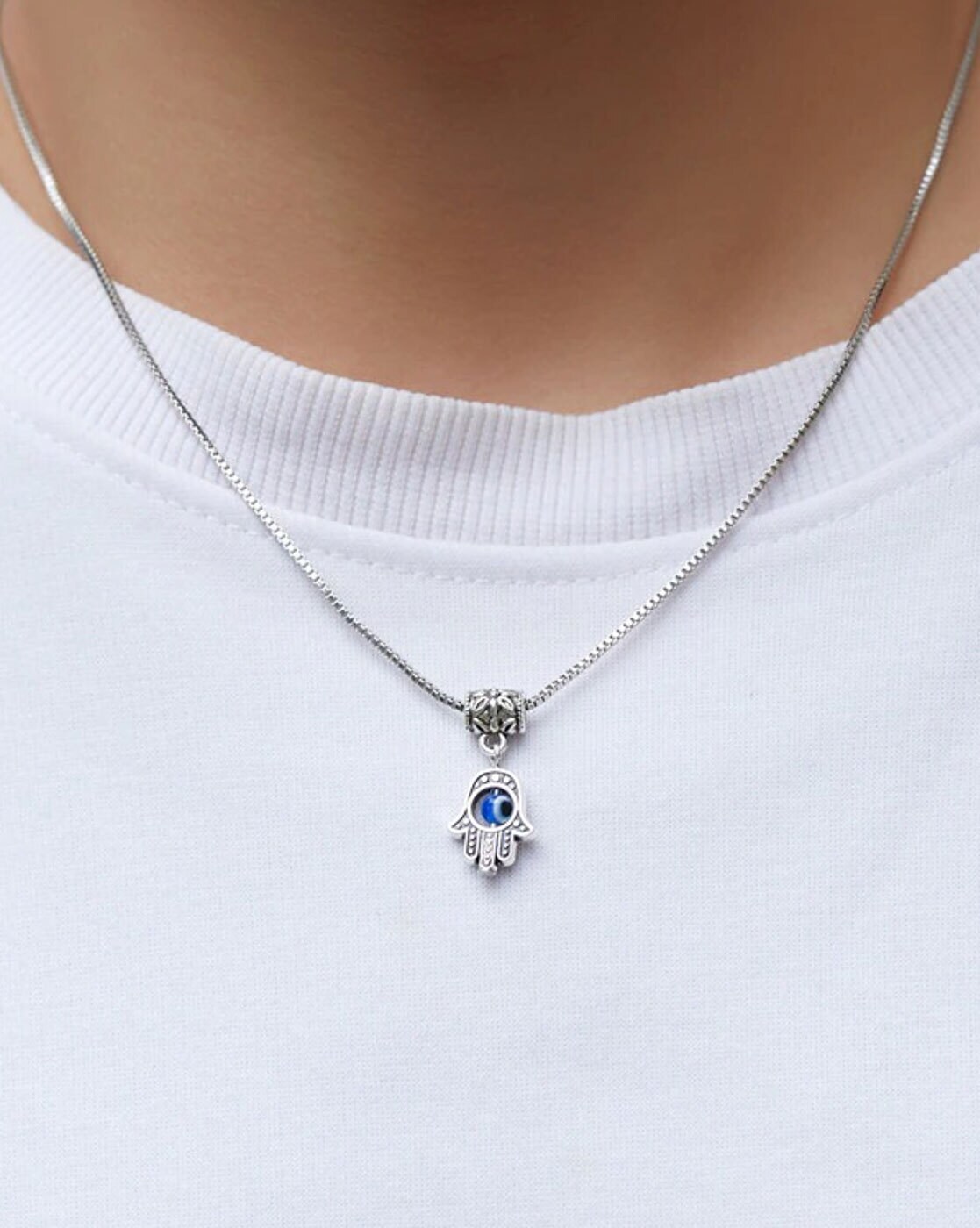 Buy Hamsa Hand Necklace, Evil Eye Silver Plated Pendant, Hand of Fatima  Pendant, Judaica Jewelry, Mano De Fatima, Fashion Protection Necklace  Online in India - Etsy