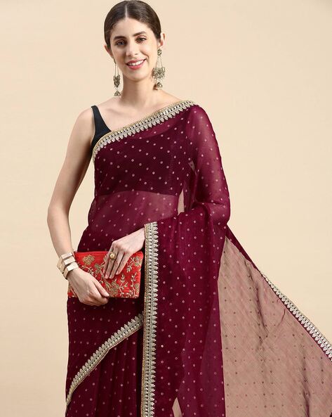 Wine Color Vichitra Silk Saree