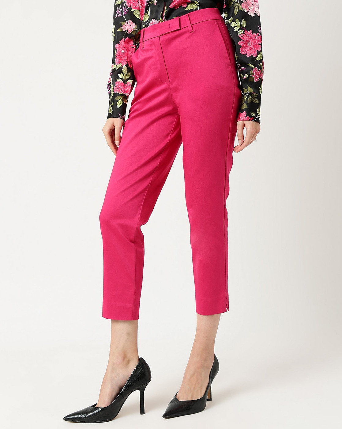 Madame Hotpink Solid Trouser | Buy COLOR Hotpink Trouser Online for | Glamly