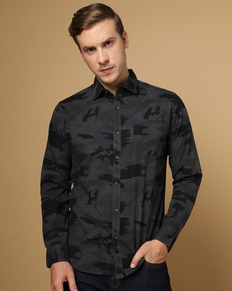 Black camo dress shirt on sale