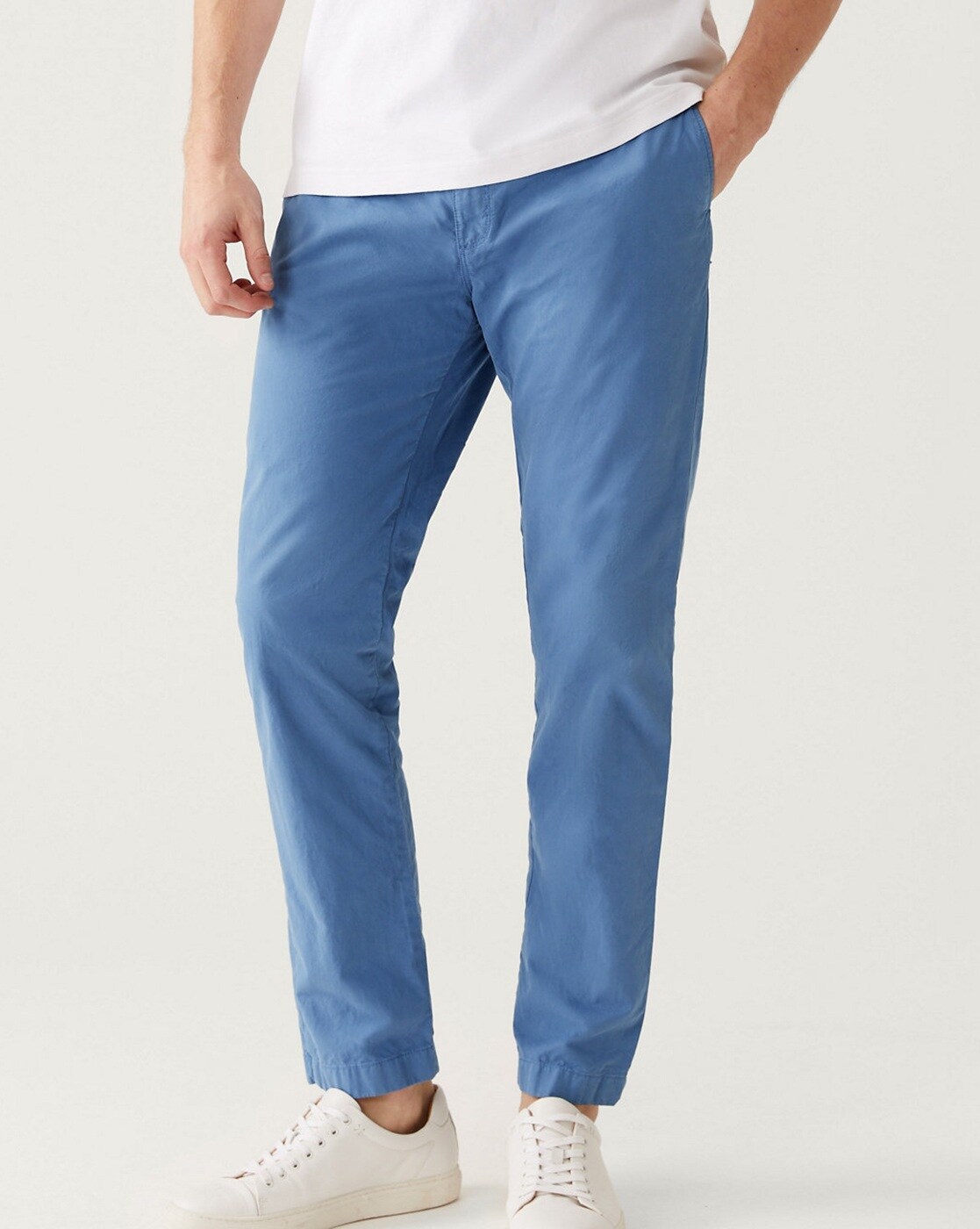 Buy STOP Light Blue Solid Cotton Stretch Slim Fit Mens Trousers  Shoppers  Stop