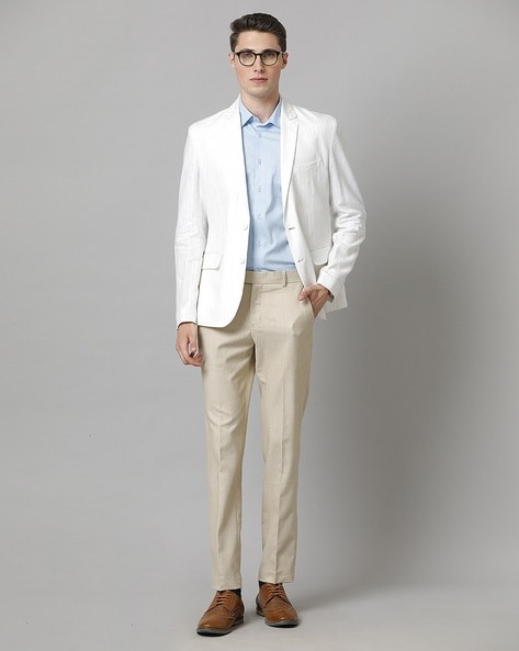Buy Men Cream Comfort Fit Textured Formal Trousers Online - 86324 | Allen  Solly