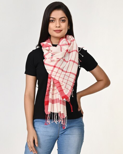 Women Checked Stole with Tassels Price in India