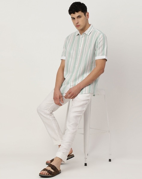 Buy Green Cotton Linen Crossover Shirt For Men by Artless Online at Aza  Fashions.