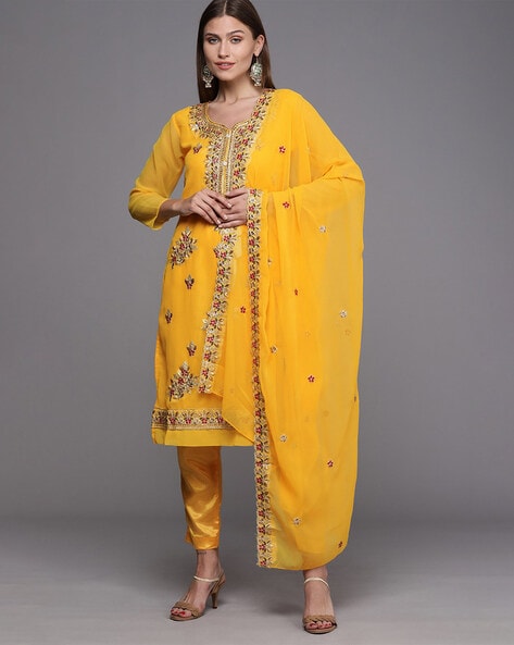 SIDHI VINAYAK PANKHI YELLOW COTTON DRESS MATERIAL