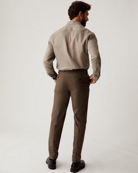Marks & Spencer REGULAR FIT LINEN BLEND - Trousers - navy/dark blue -  Zalando.de
