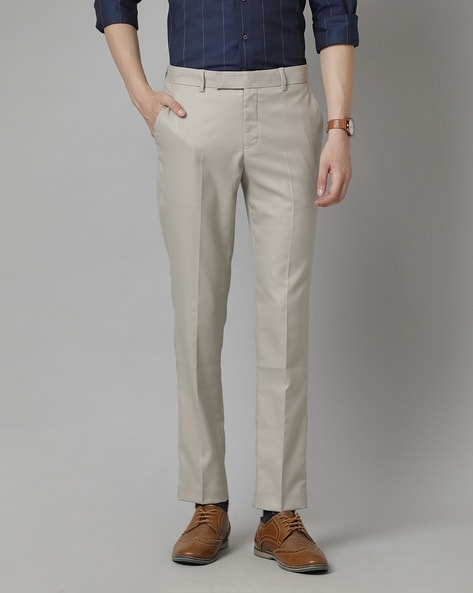 Regular Fit Taupe Twill Trousers | Buy Online at Moss
