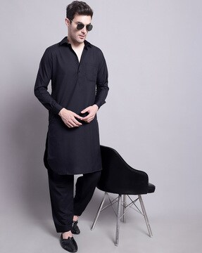 Slim fit cheap black kurta pajama