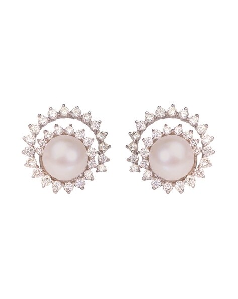 Emily White Gold Diamond Pearl Earrings Online Jewellery Shopping India   Dishis Designer Jewellery