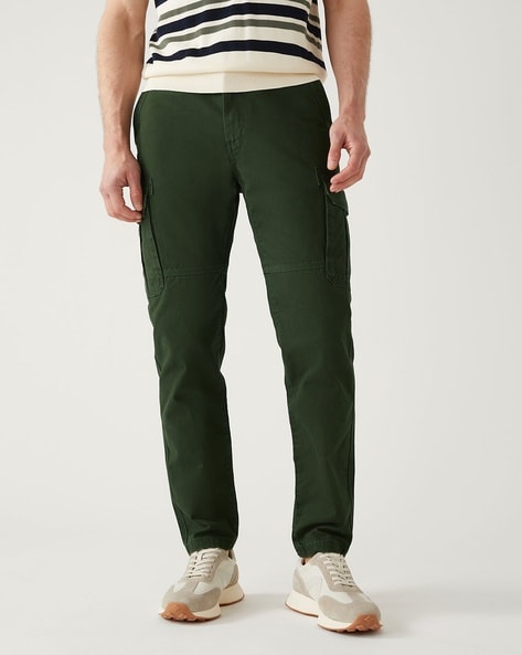 D555 ROBERT Peached And Washed Black Cotton Cargo Trousers | Jacamo