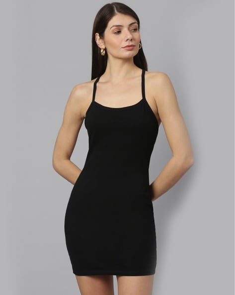 Black Square Neck Spaghetti Strap Bodycon Dress