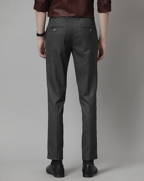 Buy WES Formals Solid Grey Carrot Fit Trousers from Westside