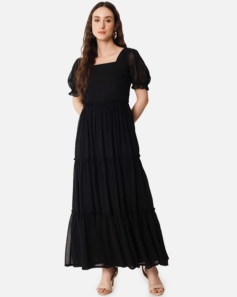 Stylish black georgette gown @999 only, to place order just click on visit  button above. | Gowns, Designer evening gowns, Special occasion dresses