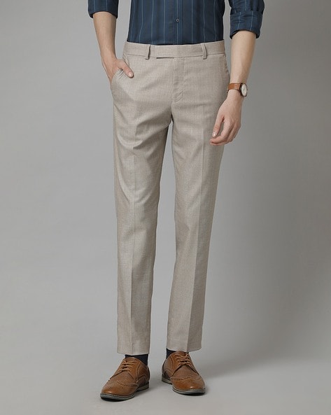 Buy Basics Khaki Slim Fit Mid Rise Trousers for Men Online @ Tata CLiQ