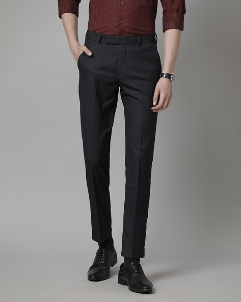 Men's British Style Business Trousers Formal Belt Design High Waist Casual  Pants | eBay