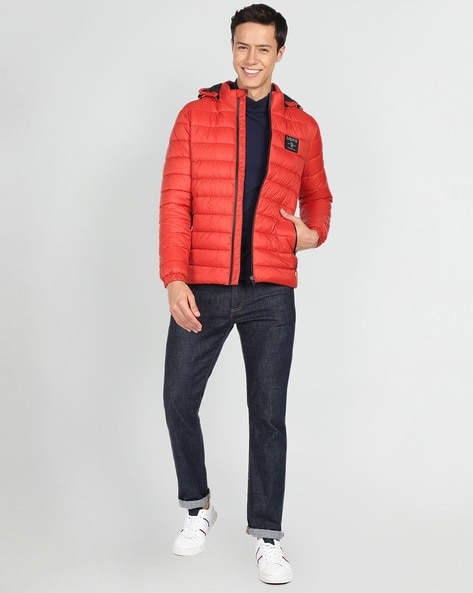 Dark orange puffer jacket sale