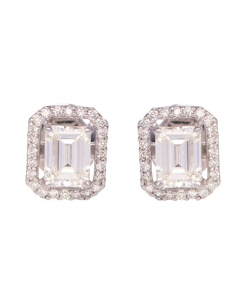 18KT White Gold Diamond Baguette Illusion Earrings – Harrisons Collection