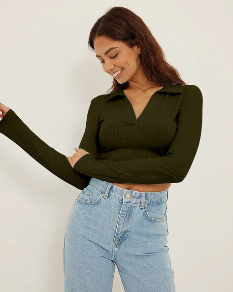 Ribbed Crop Top - Olive green