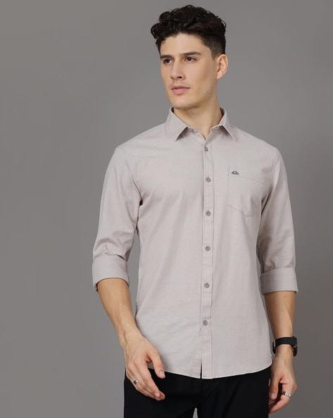 Buy Light Grey Linen Blend Shirt for Men Online in India -Beyoung