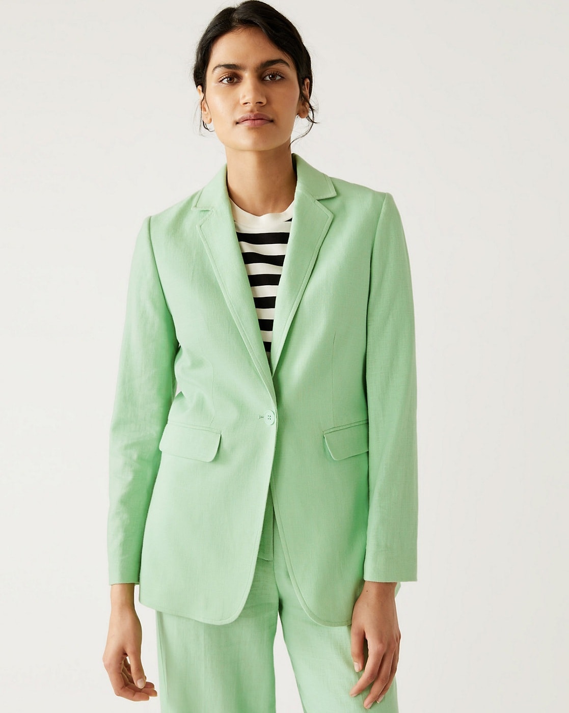 M&S Tailored Single Breasted Blazer - Dark Sage - US 10