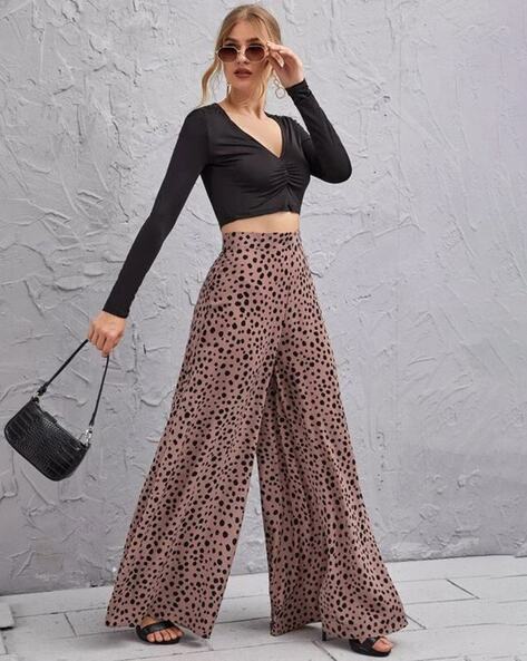 Brown Color Embroidered Crop Top Palazzo Pant With Long Striped Shrug –  Chandler Fashions