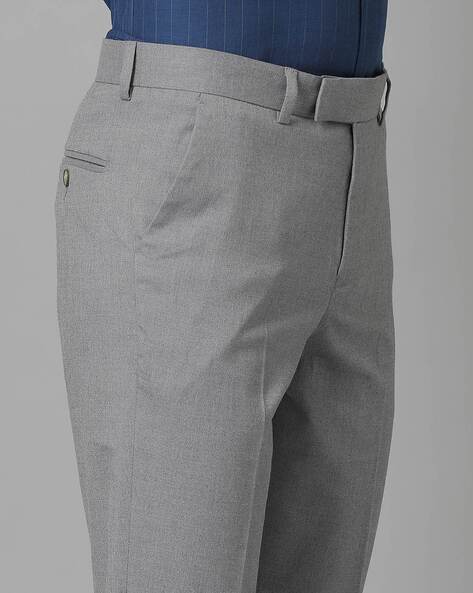 Buy Peter England Men Grey Check Slim Fit Formal Trousers online