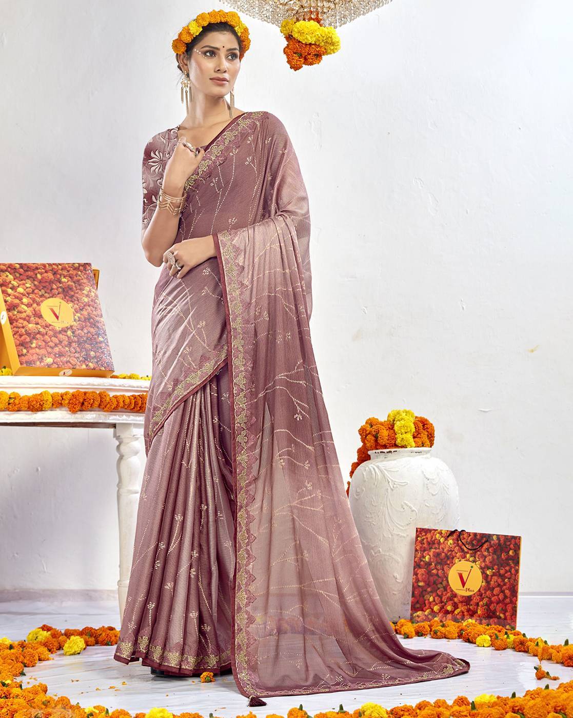 Rose gold wedding on sale saree